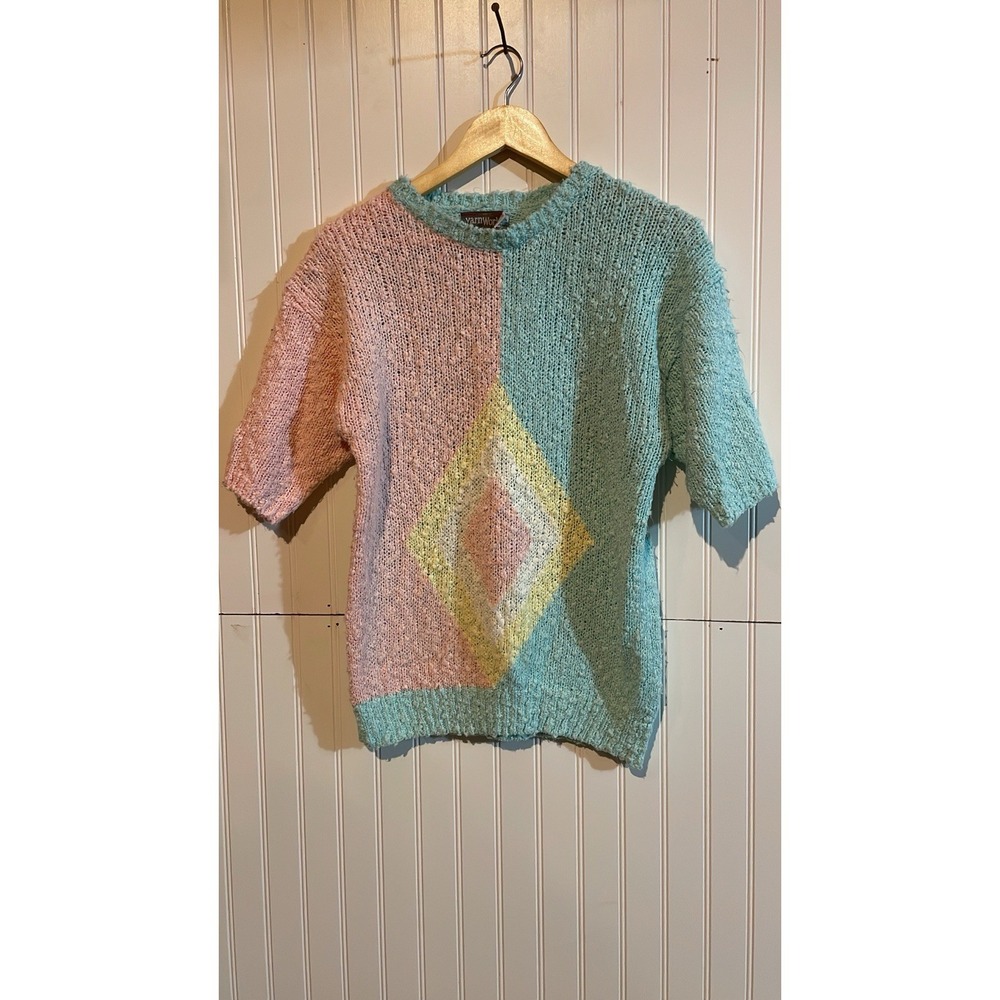 Vintage Yarn Works Knitted‎ By Hand Sweater Pastel Size Large Petite Cottagecore